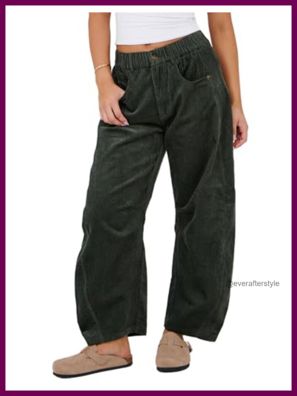 Corduroy Barrel Pants Women Wide Leg Trousers Elastic Waist Casual Button